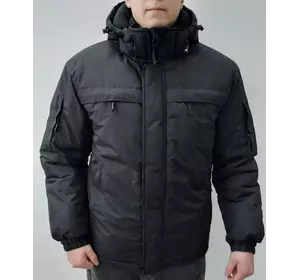 Зимова куртка тактична чорна Шторм, на флісі та холлофайбері
